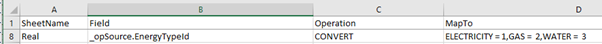 Excerpt of Mappings sheet