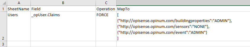 Excerpt of Mappings sheet