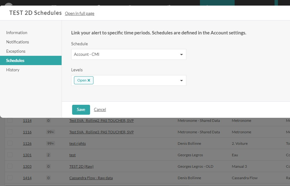 Configure schedule in alerts